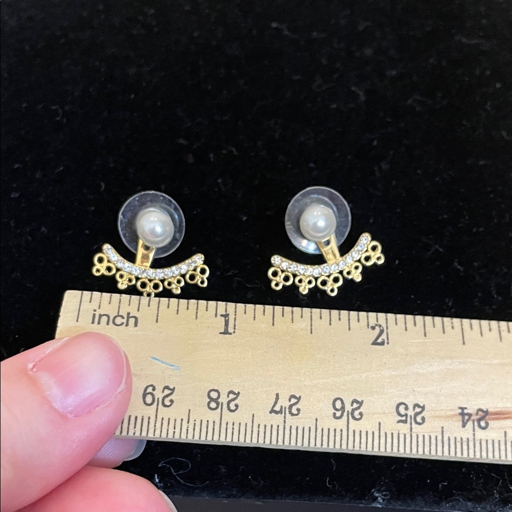 Kate Spade ♠️ Gold White Pearl Earrings Adjustable Ear Jackets “Chantilly Charm” - Picture 2 of 4